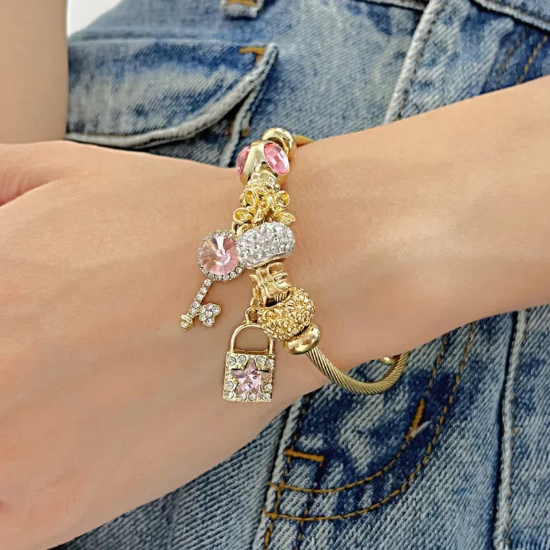 luckacco 1pc women's fashion pan family multi element beaded key lock bracelet bracelet date travel banquet party festival dressing gift
