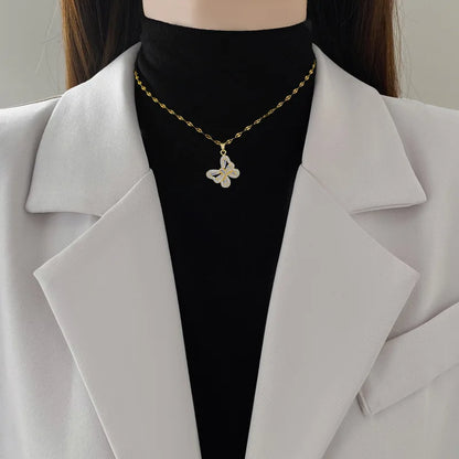 Luckacco 2Pcs Stainless Steel Hollow Crystal Butterfly Pendant Necklace Earrings Sets for Women Luxury Daily Wear Jewelry Set Birthday