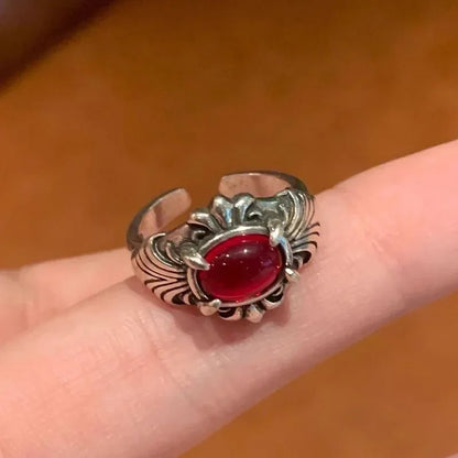 Luckacco Vintage Gothic Red Crystal Cross Geometry Open Rings for Women Y2k Punk Creative Grunge Jewelry Accessories Gift