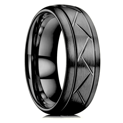 Luckacco Fashion Men 8mm Rose Gold Color Stainless Steel Rings Double Groove Pattern Promise Rings For Men Wedding Jewelry Accessories