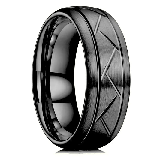 Luckacco Fashion Men 8mm Rose Gold Color Stainless Steel Rings Double Groove Pattern Promise Rings For Men Wedding Jewelry Accessories