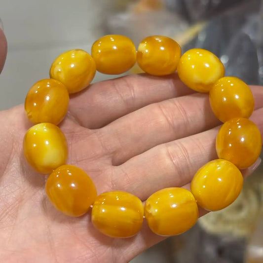 Luckacco Natural Amber Honey Wax Bracelet Baltic Chicken Oil Yellow Barrel Bead Amber Bracelet Original Stone Men's and Women's Pendant