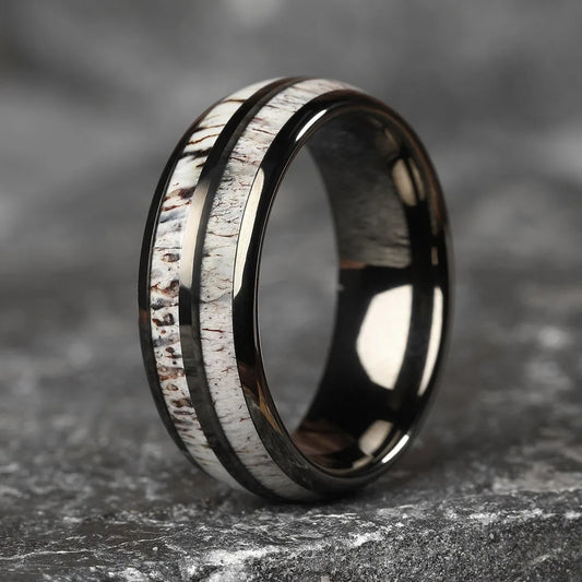 Luckacco Fashion 8mm Silver Color Stainless Steel Rings for Men Double Groove Meteorite Inlay Dome Men Finger Ring Wedding Band Jewelry