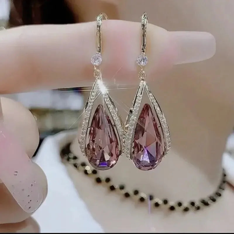 luckacco 1 pair of light luxury cool wind gold plated alloy opal combination love imitation pearls glass diamond earrings