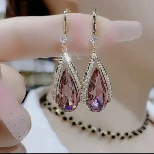 Luckacco 1 Pair Of Light Luxury Cool Wind Gold Plated Alloy Opal Combination Love Imitation Pearls Glass Diamond Earrings