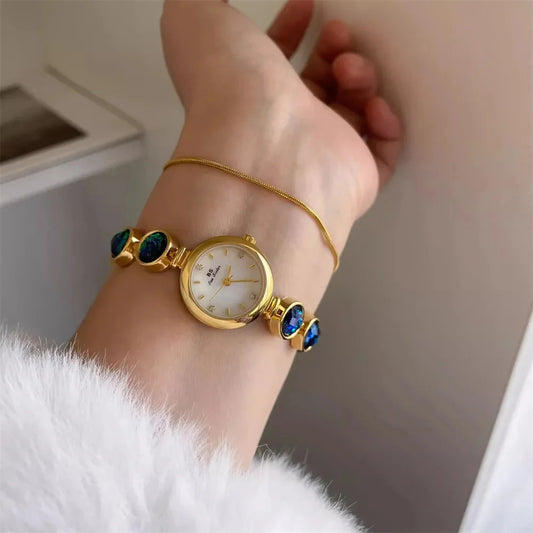 Luckacco Luxury Women's Watches Green Jade Bracelet Small Dial Elegant Women Wristwatch Top Brand High Quality Quartz Ladies Watch