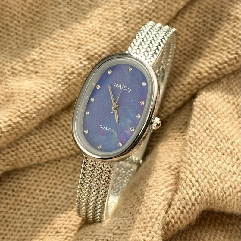 luckacco new brand quartz watch for women luxury gift oval dial rhinestone watch adjustable stainless steel strap wristwatches