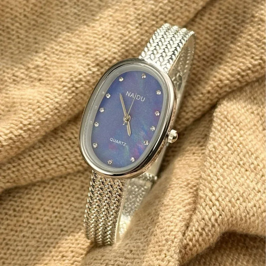 Luckacco New Brand Quartz Watch for Women Luxury Gift Oval Dial Rhinestone Watch Adjustable Stainless Steel Strap Wristwatches