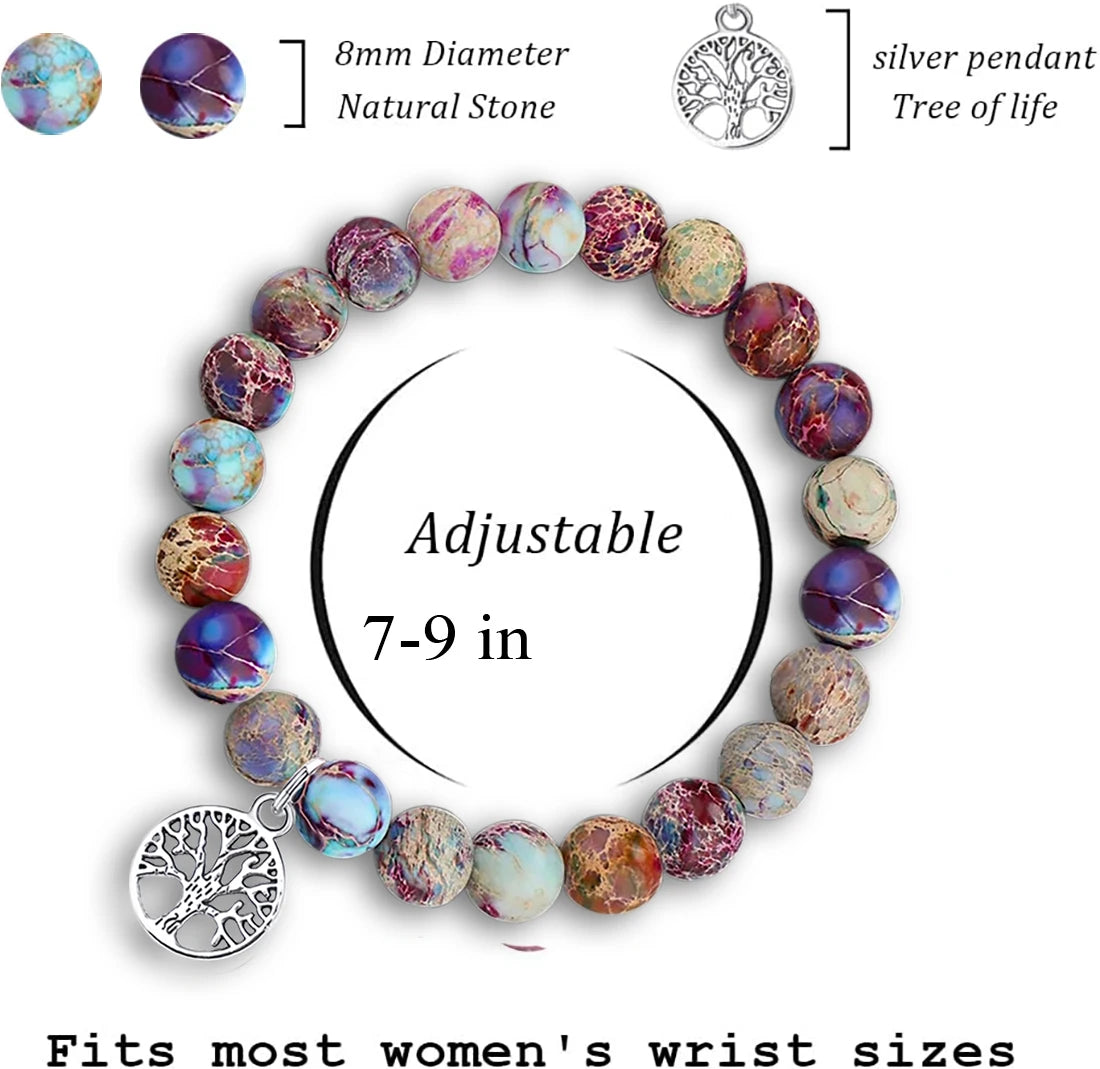 luckacco natural agate unique design tree of life beaded bracelet women's jewelry mom's christmas party favor with blessing card
