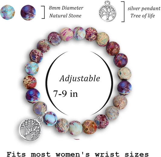 Luckacco Natural Agate Unique Design Tree of Life Beaded Bracelet Women's Jewelry Mom's Christmas Party Favor with Blessing Card