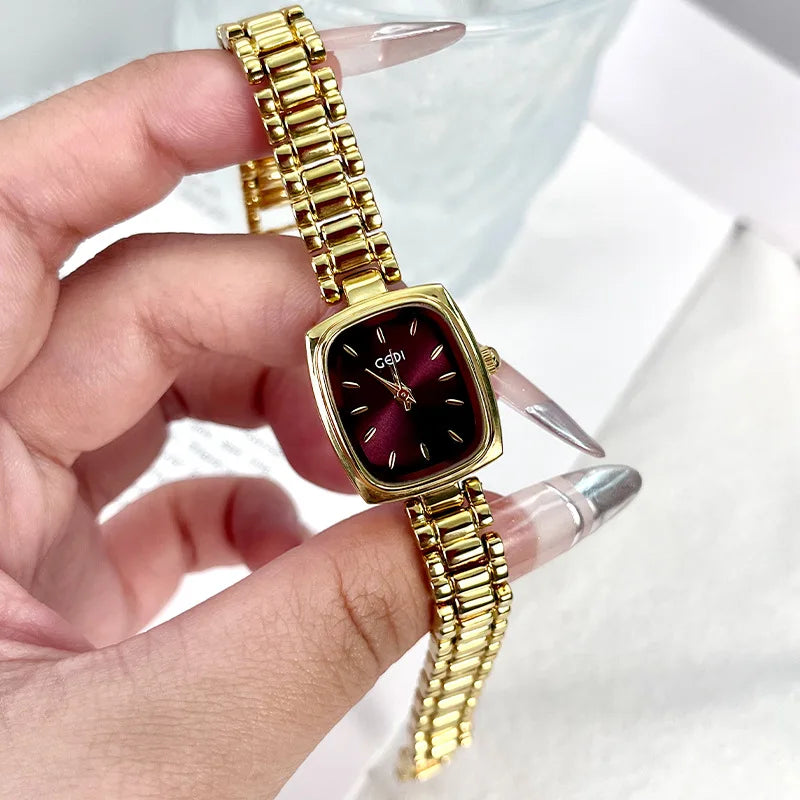 luckacco bracelet watch retro tv niche high-end gold watches steel strip waterproof small dial women's fashion quartz clock wristwatches