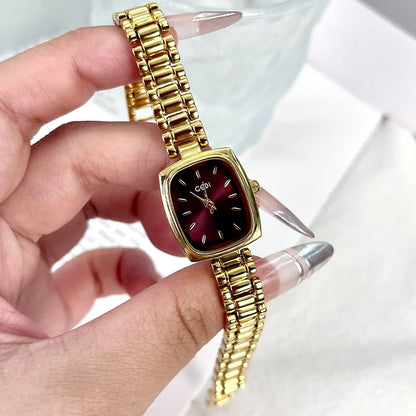 Luckacco Bracelet Watch Retro TV niche high-end Gold Watches steel strip Waterproof Small Dial Women's Fashion Quartz Clock Wristwatches