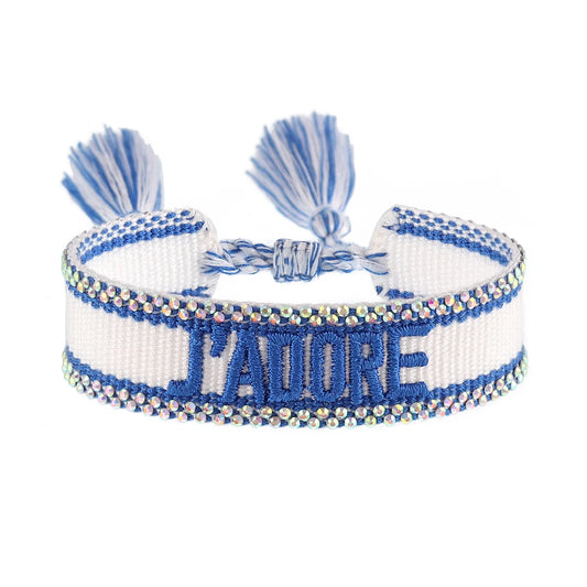 Luckacco Rhinestone Embroidery Woven Bracelets Adjustable Rope Stackable Bangle For Women