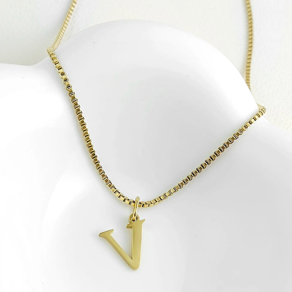 luckacco initial necklace letter pendant chamrs stainless steel necklace jewelry women's necklace box chain choker woman trend 2025 gift