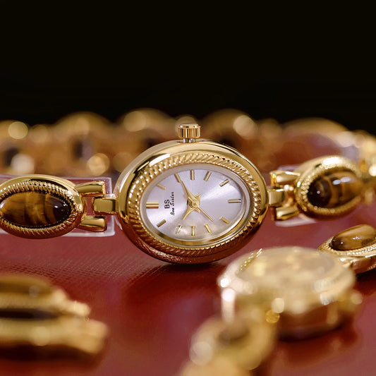 Luckacco Luxury Women's Quartz Watch Ladies Waterproof Retro Natural Jade Stones Chain Fashion Elegant Watches Gift For Girl