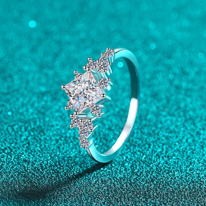 Luckacco Luxury 18K white gold wedding ring 1ct D color real moissanite square geometric design ring exquisite women's jewelry