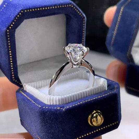 Luckacco Solitaire ring Real 925 Sterling silver 1ct Moissanite cz Engagement Wedding Band Rings for women Bridal Statement Party Jewelry
