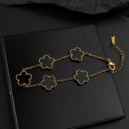 Luckacco Mussel five-leaf plum blossom stainless steel women's exquisite chain bracelet, 18K gold plated, light luxury, lucky jewelry