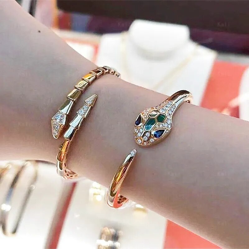 Classic European Brand Jewelry Rose Gold Green Agate White Fritillaria Snake Bracelet Women's Fashion Banquet Party Luxury Gift