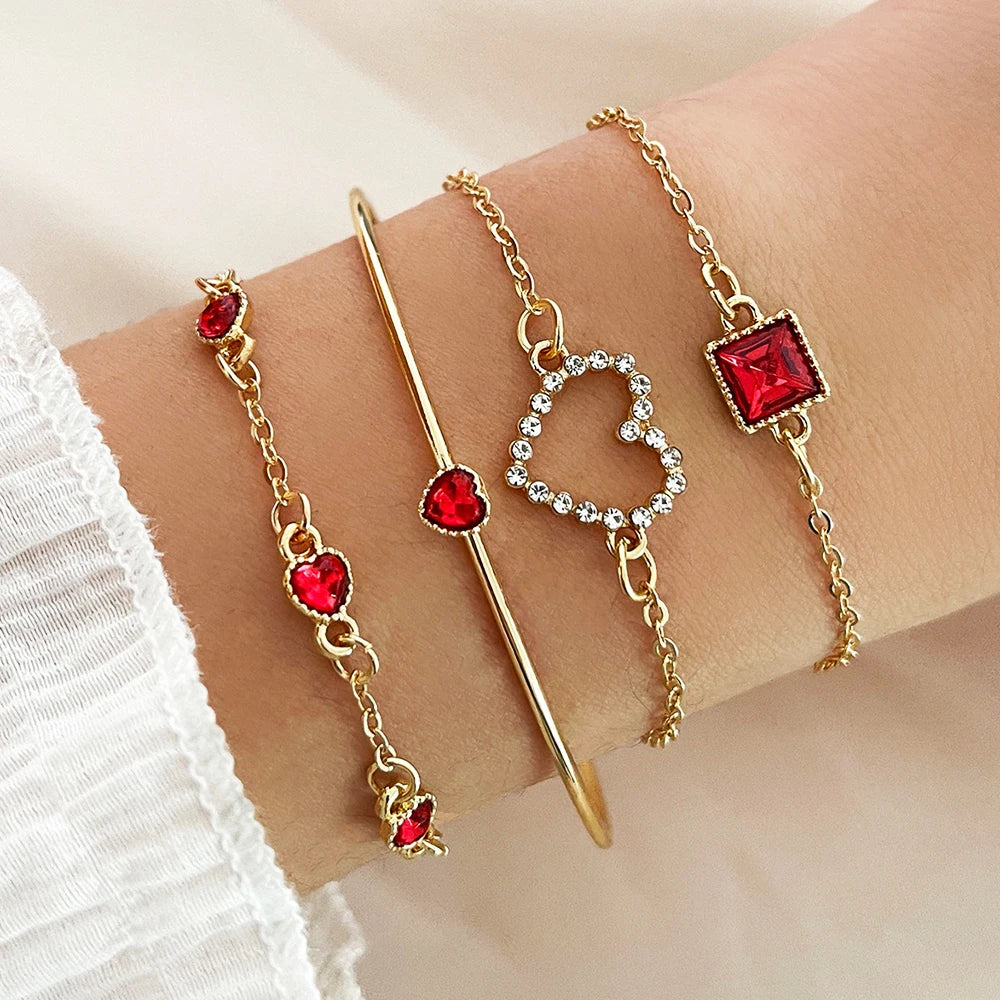 luckacco 4pcs/set fashionable snake imitation gemstone bangle rhinestone full metal bracelet set for women's jewelry birthday party gifts