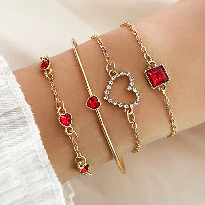 Luckacco 4PCS/Set Fashionable Snake Imitation Gemstone Bangle Rhinestone Full Metal Bracelet Set for Women's Jewelry Birthday Party Gifts