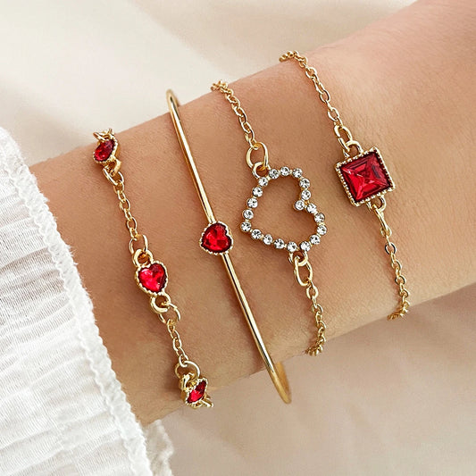 Luckacco 4PCS/Set Fashionable Snake Imitation Gemstone Bangle Rhinestone Full Metal Bracelet Set for Women's Jewelry Birthday Party Gifts