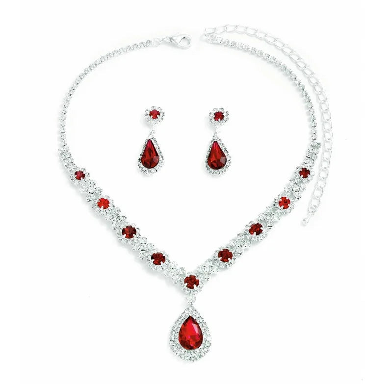 luckacco 3 pieces of women's crystal droplet necklace with earrings set for wedding evening dress accessories
