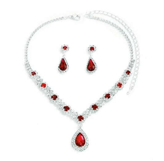 Luckacco 3 pieces of women's crystal droplet necklace with earrings set for wedding evening dress accessories