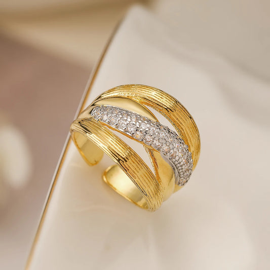 Luckacco 31styles Luxury AAA Cubic Zirconia Inlay Copper Wedding Jewelry Gold Color Statement Geometric Rings For Elegant Women