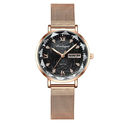 Luckacco POEDAGAR Elegant Luxury Women Watch Waterproof Luminous Date Week Ladies Watches Fashion Stainless Steel Quartz Woman Wristwatch