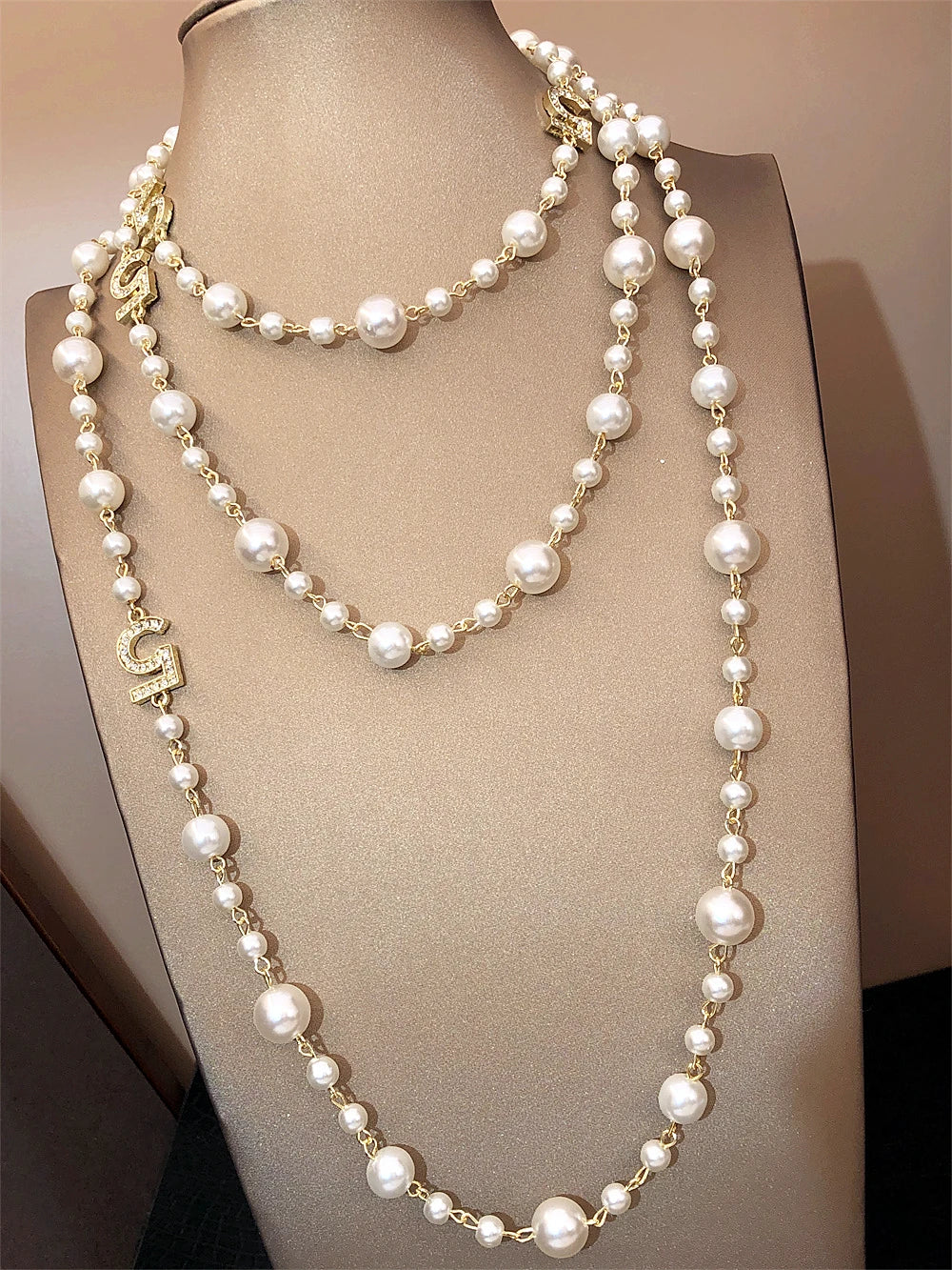 luckacco long pearl letter multi layered tassel sweater chain necklace jewelry for women