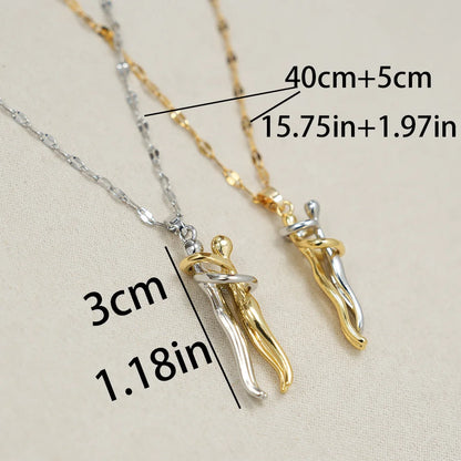 Luckacco FTCY Stainless Steel Couple Hugging Necklace Pendant for Women Men Gold Silver Color Couple Love Chain Friend Gift Party Jewelry