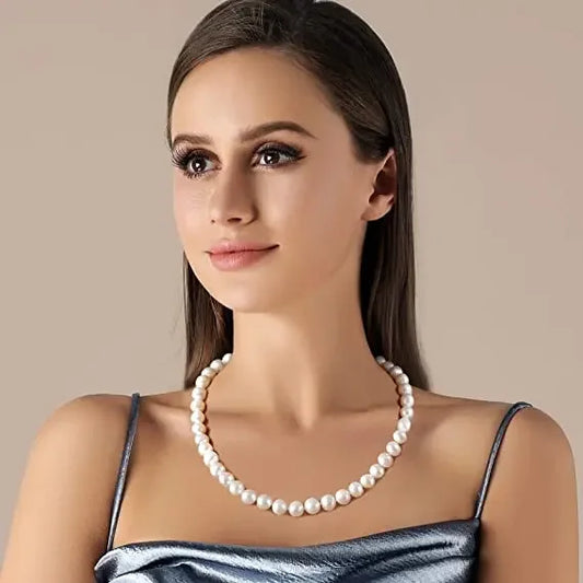 Luckacco New Hot Real White Freshwater Cultured Pearl Necklaces for Women Girl Gift, 925 Sterling Silver Women's Baroque Pearl Necklace