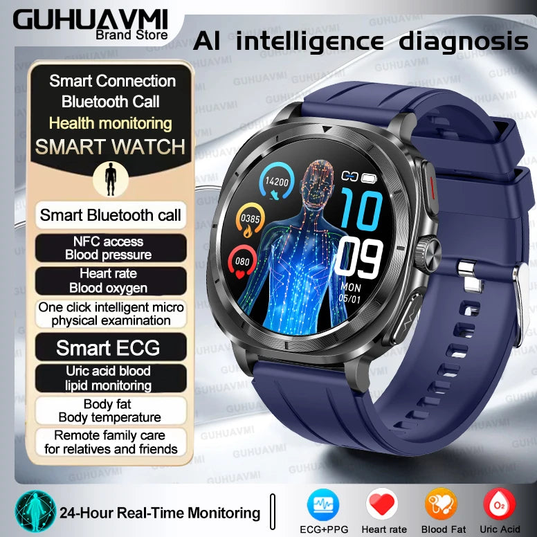 luckacco 2025 new high-end health care watch 7 ultra smart watch men ecg+ppg uric acid blood lipids body analysis bt call nfc smartwatchs