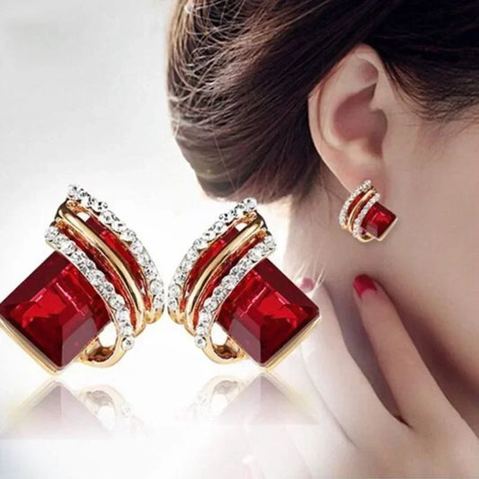 Luckacco Fashion Gold-plated Zircon Earrings Crystal Earrings Engagement Earrings for women Princess Jewelry Birthday Anniversary Gifts