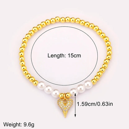 Luckacco Nidin New Arrival Romantic Heart Shape Shine Zircon Pearl Beads Bracelets For Female Fashion Versatile Jewelry Accessories Gifts
