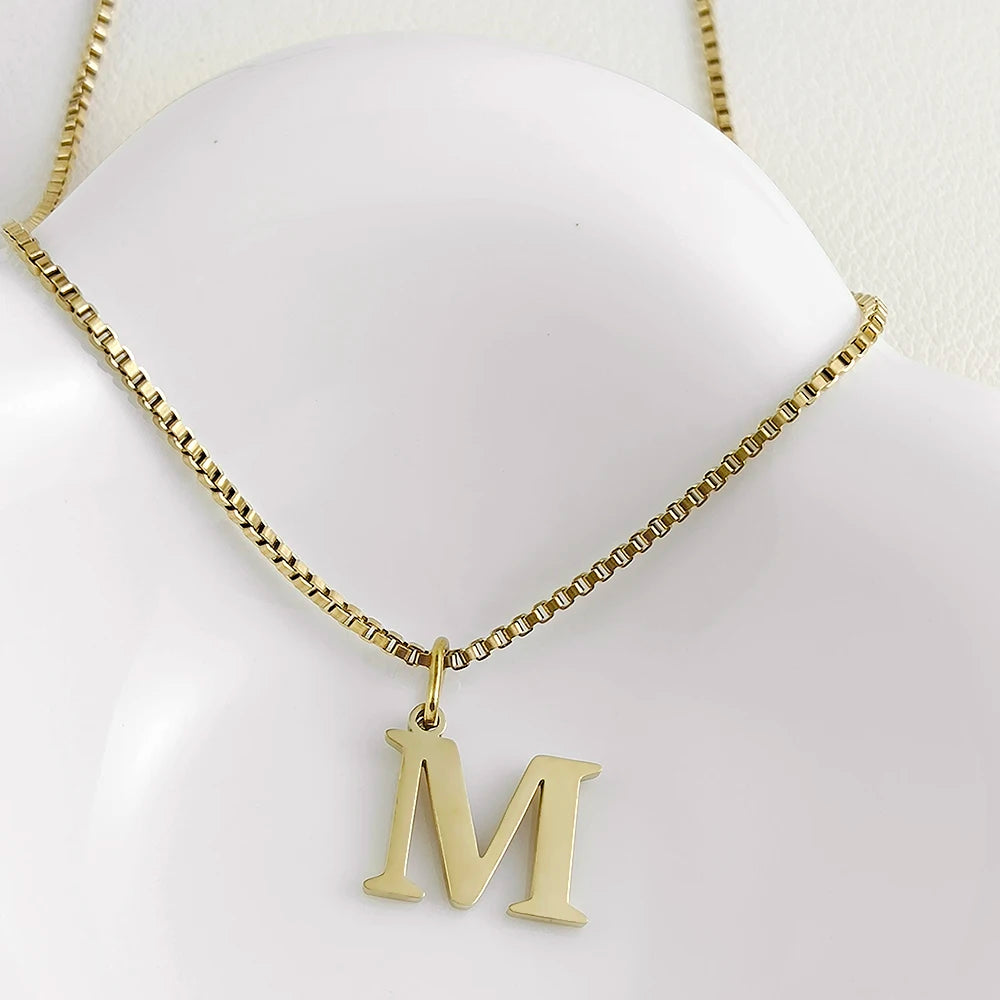 luckacco initial necklace letter pendant chamrs stainless steel necklace jewelry women's necklace box chain choker woman trend 2025 gift