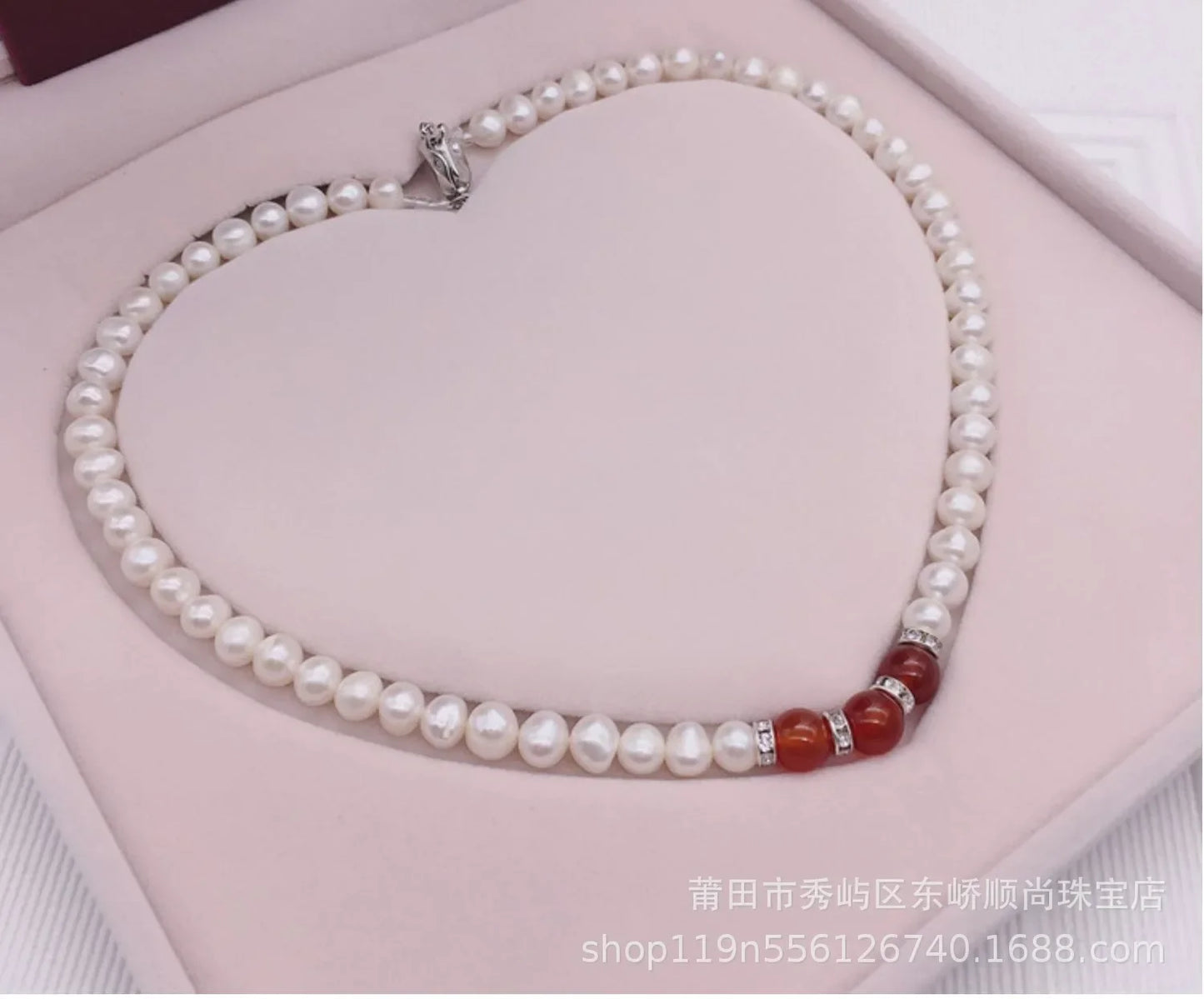luckacco 8-9mm near round white natural freshwater pearl necklace red/green waterdrop chalcedony bracelet earrings for mother jewelry set