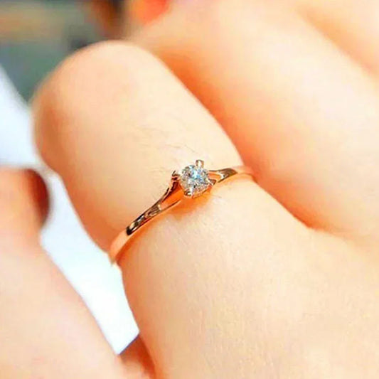 Luckacco Minimalist 4MM Cubic Zirconia Women's Wedding Ring Simple Elegant Female Engagement Band Ring Finger Accessory Jewelry