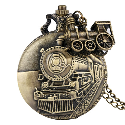 Luckacco Vintage Classic Steampunk Train Quartz Pocket Watch with Necklace Chain Pendant Souvenir Gift Clock for Male Men and Kids