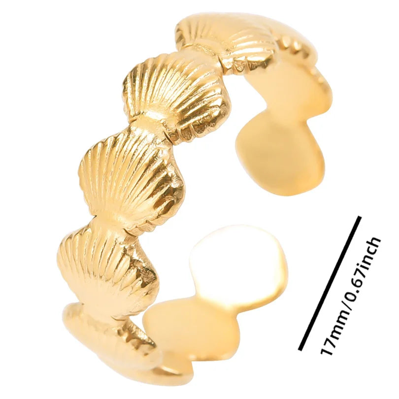 luckacco 1pc stylish marine jewelry ocean sea animals conch starfish shell ring stainless steel jellyfish scallop rings women charm gift
