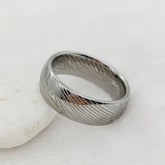 Luckacco Men's Damascus Ring Tungsten Fashion Jewelry Unique High Quality Handmade Wedding Bands Couples Rings For Men Male Boys