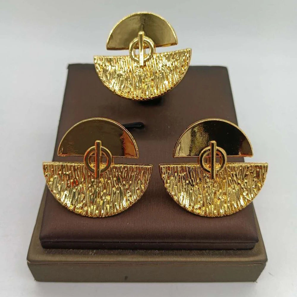 luckacco african gold plated earrings and ring jewelry set for women new design earrings and finger ring set for brazilian jewellery gift