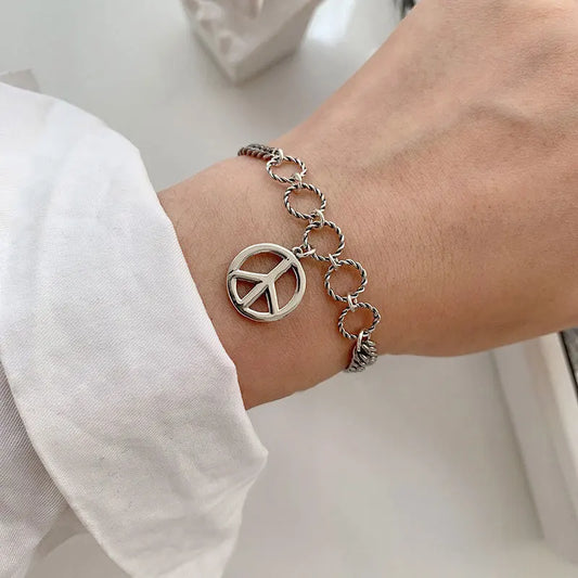 Luckacco New 925 Silver Geometric Bead Punk Peace of Mind Words Irregular String Bracelet For Woman Girl Fashion Jewelry Gift Dropship
