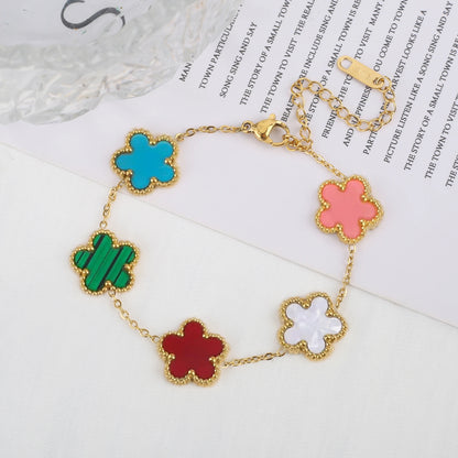 Luckacco Classic Luxury Stainless Steel Bracelet Ladies Adjustable Five Flower Bracelets for Women New Fashion Party Jewelry Gifts Clover
