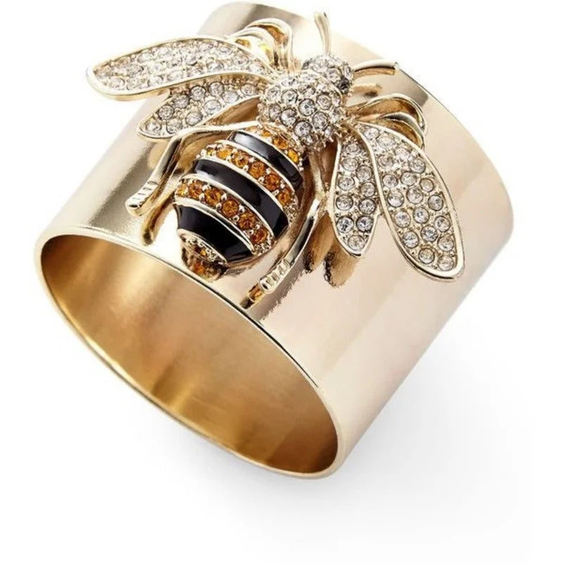 luckacco 1pcs luxury designer jewelry creative cute bee rings for women fashion stainless steel rings party wedding decoration