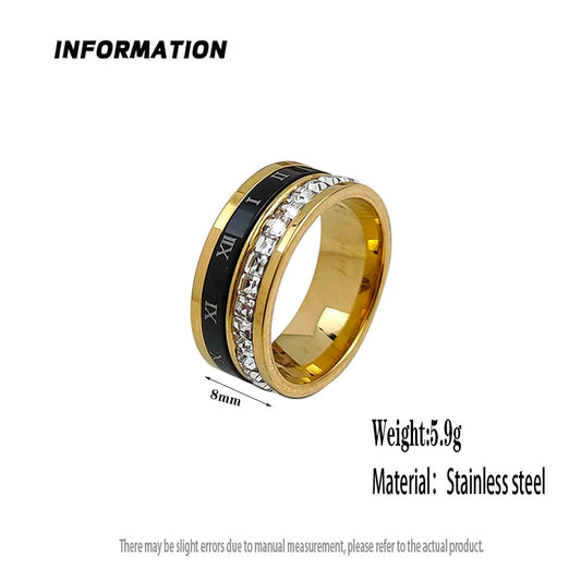 Luckacco Stylish and charming stainless steel gold-plated men's ring, simple Roman numeral zircon women's ring, wedding party jewelry