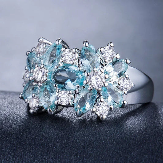 Luckacco Hot Sale Cocktail Party Ring Flower Cubic Zirconia  Valentine's Day Gift  Fashion Jewelry Luxury Rings for Women & Lover