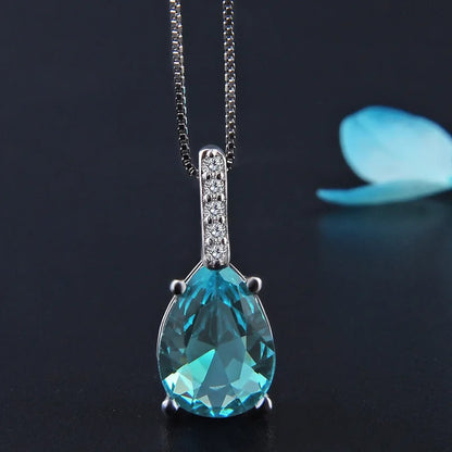Luckacco New 2021 Pure Natural Blue Topaz Pendant S925 Carat Necklace Colgantes Wedding Pendant for women dropshipping