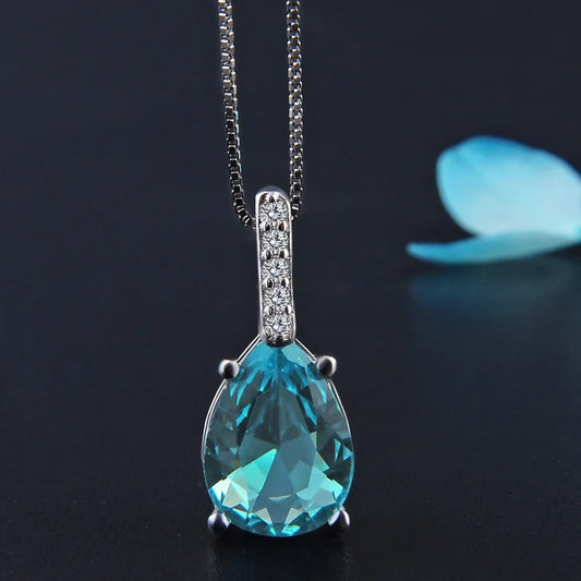 Luckacco New 2021 Pure Natural Blue Topaz Pendant S925 Carat Necklace Colgantes Wedding Pendant for women dropshipping